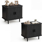 Giantex 24’’ Large End Table Set of 2, Mid Century Modern Nightstand w/Fluted Sliding Doors & Storage Shelves, Farmhouse Accent Bedside Night Stand, Wood Sofa Side Table for Living Room Bedroom, Black