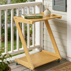 Bamboo Rolling Side Table with Wheels, Z Shaped Wooden Tv Tray Table for Living Room and Sofa Couch, Movable Dinner Laptop Coffee Snack Tray