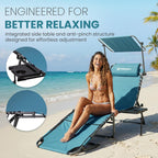 FUNDANGO Heavy Duty Tanning Chair with Face Hole & Canopy, 400lbs Beach Lounge Chair with Side Table, 5-Position Sun Lounger for Outdoor Patio Pool-Face Down Chaise with Anti-Pinch Safety Lock,Cyan