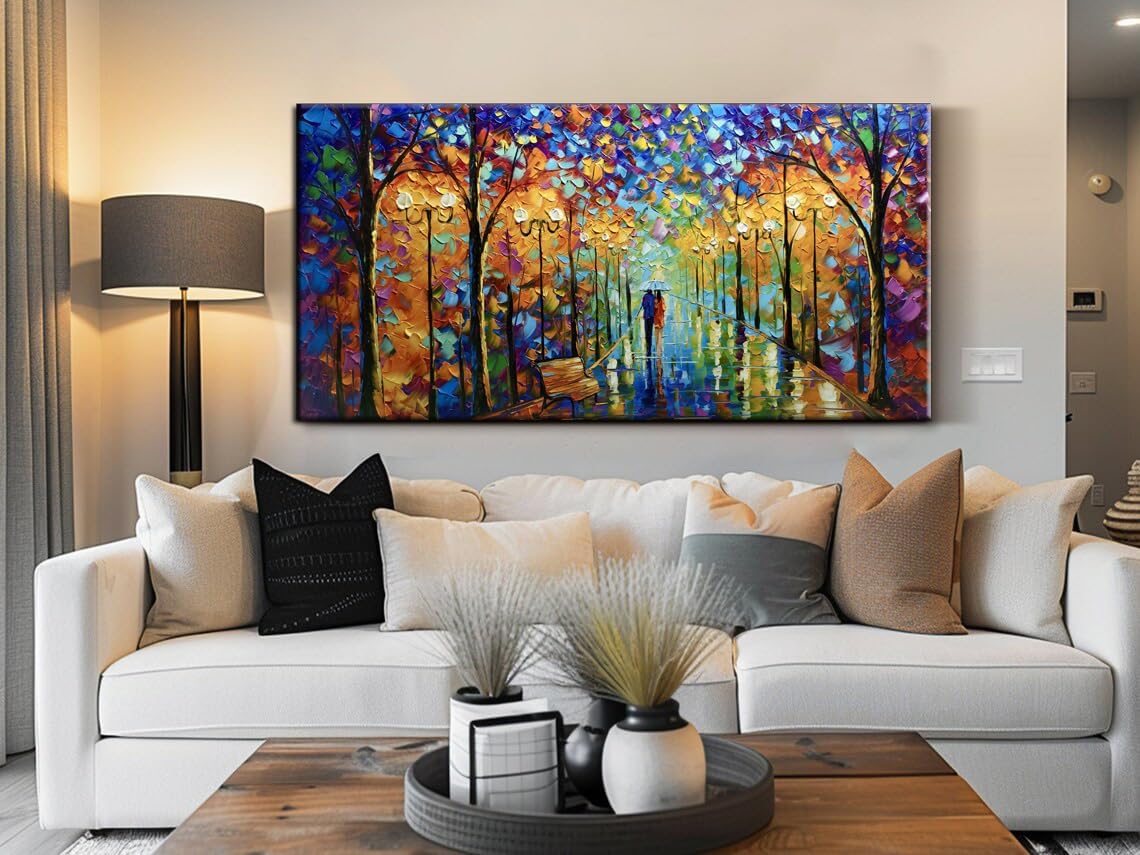 Tyed Art- Contemporary Art Landscape Oil Painting On Canvas Abstract Textured Tree Painting hand-painted acrylic frame wall art modern canvas painting 24x48inch