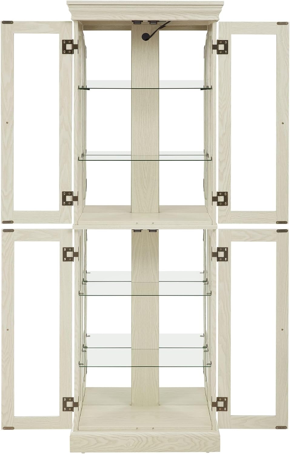 Lighted Curio Cabinet 71" Vintage Glass Display Case with Adjustable Shelves, 4 Tempered Glass Doors, Bulb Included, Wooden Wine Bar China Cabinet for Living Room Liquor Storage (Antique White)