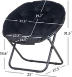 VECELO Saucer Chair for Adults, Folding Moon Chair with Metal Frame, Faux Fur for Bedroom, Living Room, Dorm Room, Apartment, Black