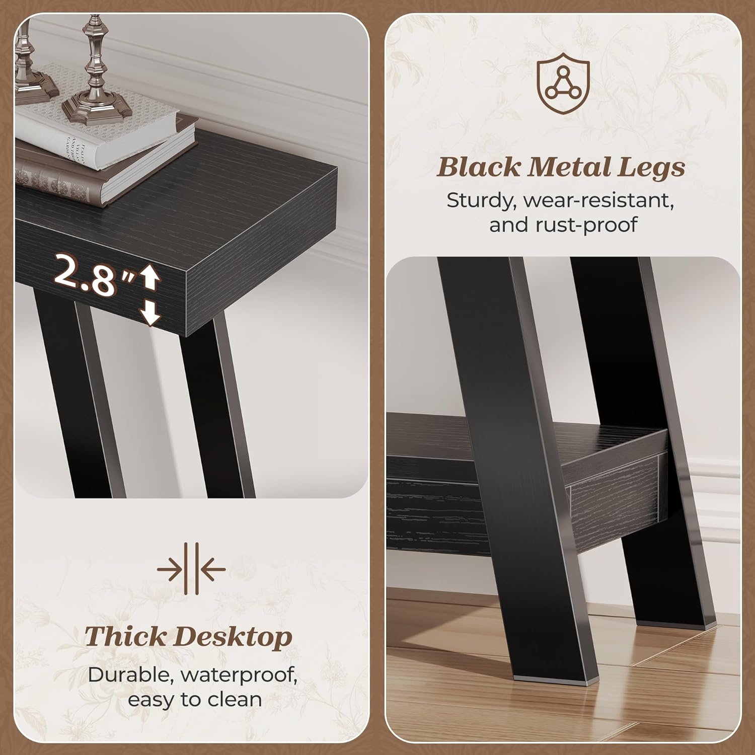 Huuger Console Table with Charging Station, USB-C Port, 2 Tiers Entryway Table, 53.9 Inch Sofa Table with Metal Legs, Entry Hallway Table with Thicker Desktop, Modern Behind Couch Table, Black