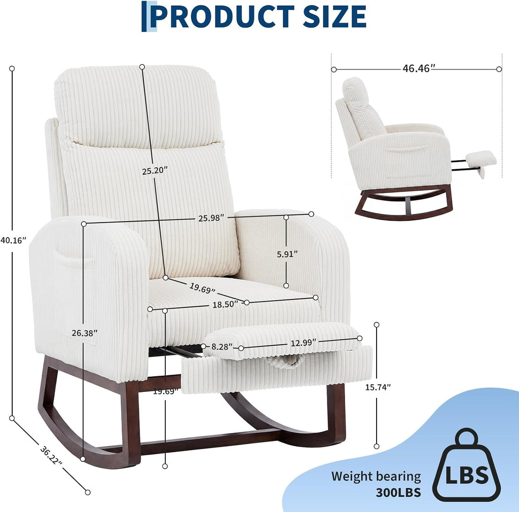 Garvee Nursery Rocking Chair with Adjustable Footrest & Side Pocket
