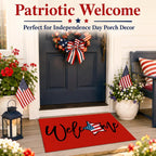 Patriotic 4th of July Doormat Red American Flag Stars,Independence Day Home Decor Memorial Day Doormat Anti-Slip Rubbe for Indoor Outdoor Decorations 17x29 Inch