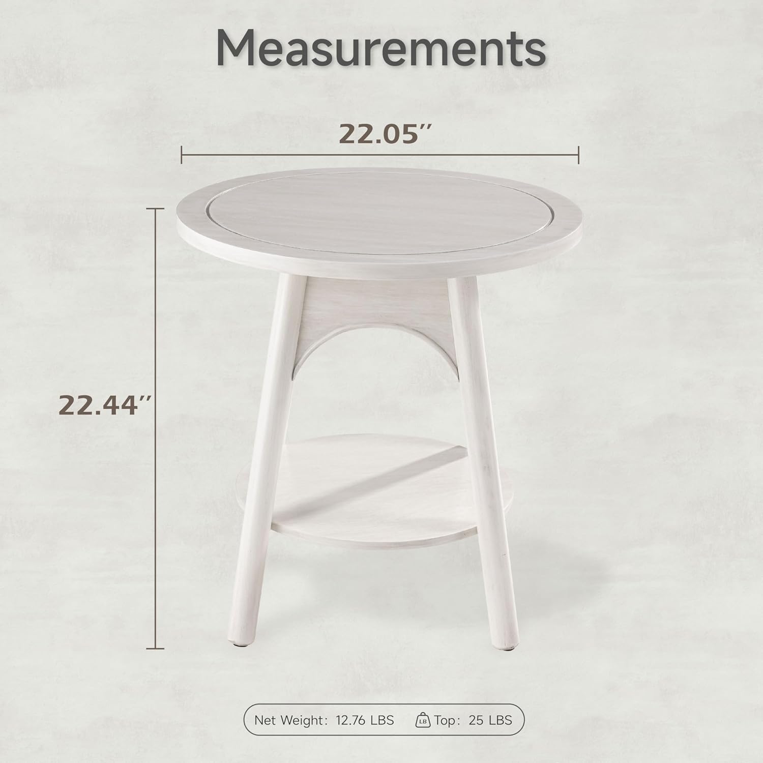 COZAYH Modern White Round End Table with Shelf, Distressed Farmhouse Accent Side Table for Bedroom, Sofa or Office