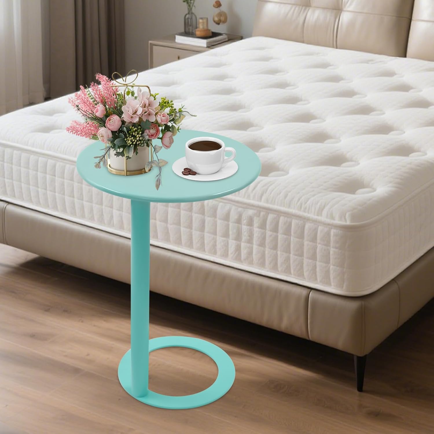C-Shape Side Table - Coffee Table for Living Room, Bedroom, Home Decor, Modern Accent Table for Adults & Kids, Small Round End Table (Blue)