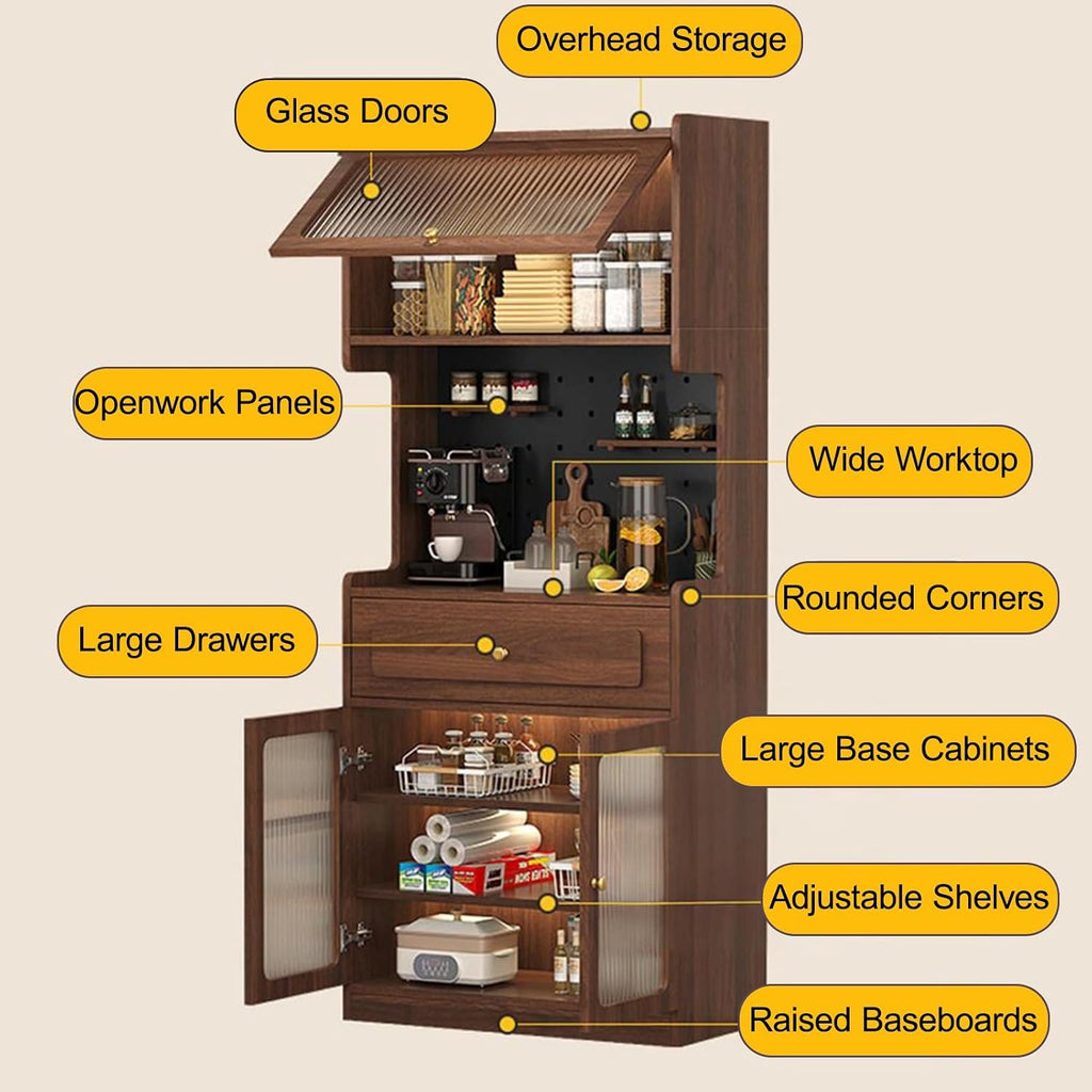 Farmhouse Kitchen Pantry Cabinet with Doors Storage & Adjustable Shelves, Freestanding Pantry Cabinet, Coffee Bar Workstation, for Dining Room, Living Room(Gray,180x50cm/70.9x19.7in)