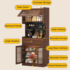 Farmhouse Kitchen Pantry Cabinet with Doors Storage & Adjustable Shelves, Freestanding Pantry Cabinet, Coffee Bar Workstation, for Dining Room, Living Room(Gray,180x50cm/70.9x19.7in)