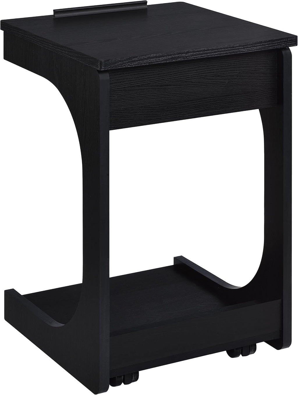 Coaster Home Furnishings - Ralston - Wood - C-Shaped Lift-Top Side Table with Sculpted Frame, Lower Open Shelf, and Black Casters - Living Room - 25.5-Inch - Black Finish - 930290
