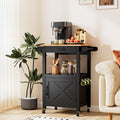 VINGLI Rolling Kitchen Cart with Microwave Stand, Storage Cabinet & Drawer, Small Coffee Cart with Side Hooks & Towel Rods, Compact Kitchen Island on Swivel Wheels, Black