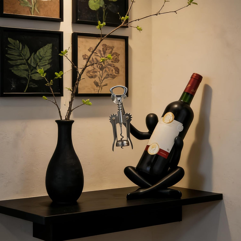 XINXUAN Abstract Wine Bottle Holder Home Decor, Resin Hollow-Out Design Decorative Wine Rack (Gradient Black)