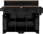 Merax 53.2" Two-Tier Kitchen Island with Storage, Farmhouse Kitchen Island with Power Outlet, 4 Door Shelves, Adjustable Shelves, 3 Drawers, Rolling Island Table, Bar Cabinet for Kitchen, Ash Black