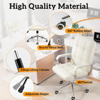 White Office Chair with Soft Leather, Swivel Executive Office Desk Chair with Wheels and Padded Arms, Adjustable Height