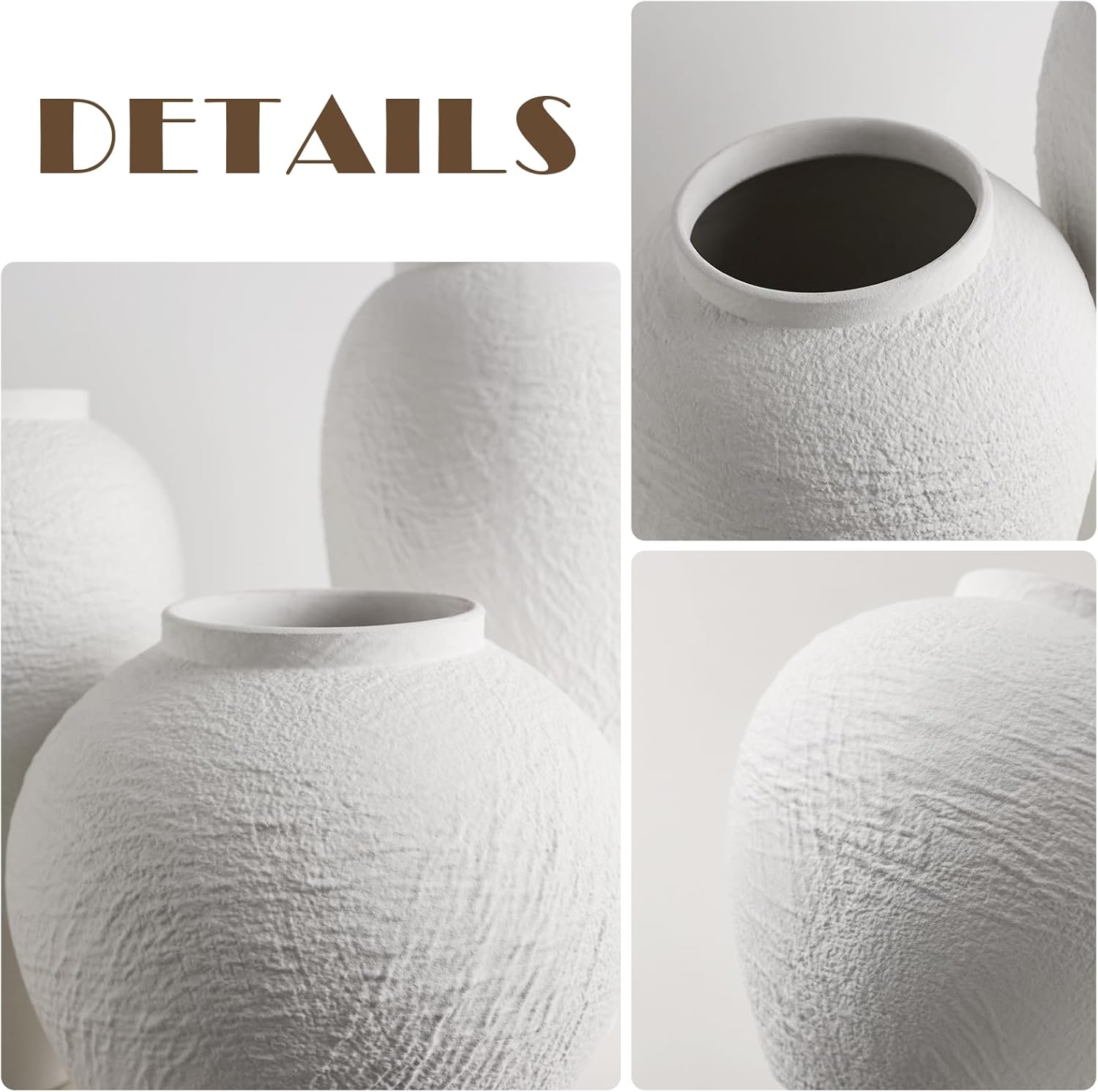 White Ceramic Vase, Large 12.6 Inch Tall Ceramic Flower Vase Home Decor, Minimalist Texture Stone White Flower Vase, Decorative Vase for Living Room Shelf Farmhouse Dining Table Centerpiece Decor