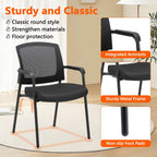 CLATINA Stacking Chairs Set of 4, Stackable Waiting Room Chairs No Wheels with Armrest, Ergonomic Mesh Office Reception Guest Chair for Home Conference Lobby Church School Meeting Training, Black