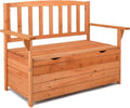 Cedar Outdoor Storage Bench with Backrest & Armrest, 44" x 22.8" x 33.1" Bright Orange Red Patio Deck Box with 440lbs Weight Capacity, Waterproof Outdoor Storage Seat