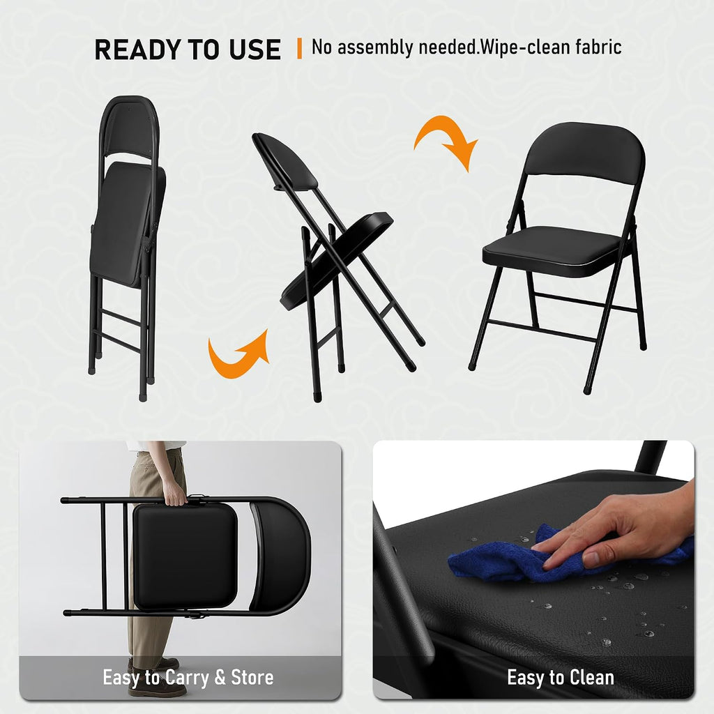 SEALAMB 16 Pack Folding Chairs with Cushion Seat, Heavy Duty Metal Frame Portable Stackable Chairs for Wedding Party Office School Church Events, Indoor Outdoor Use, 350 lb Capacity, Black