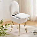 Gitrah White Vanity Chair with Storage, Folding Back Faux Fur Vanity Stool, Makeup Ottoman with Gold Legs for Bedroom/Bathroom