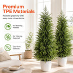 4ft Artificial Topiary Trees Set of 2, Faux Outdoor Artificial Plants UV Resistant Potted Faux Shrubs, Nofork Pine Trees with Light for Front Porch Garden