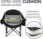 Oversized Camping Chairs for Adults - Heavy Duty Padded Outdoor Folding Lawn XL Camp Chair with Cup Holder Cooler Pockets for Outside Sports Beach Fishing Garden Portable Supports 500lbs, Black