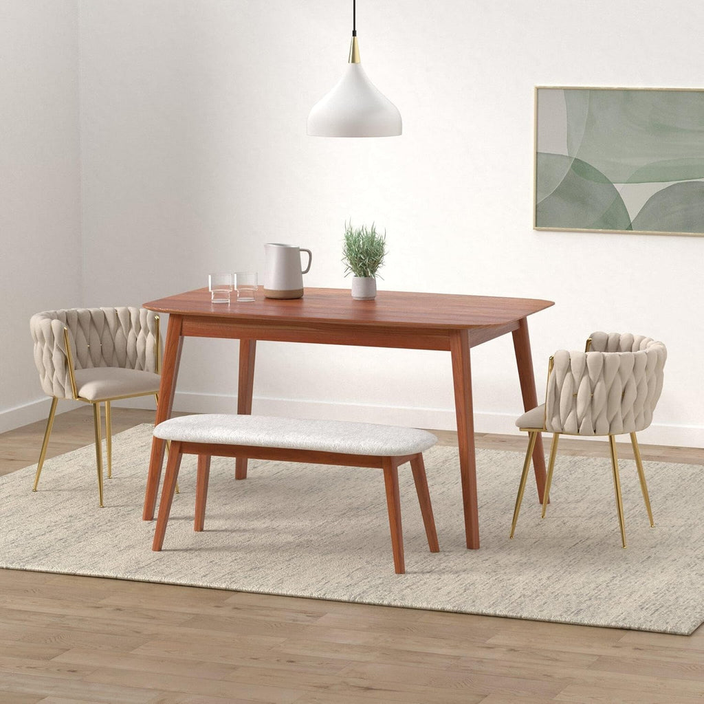 NIOIIKIT Modern Velvet Dining Chairs Hand Weaving Accent Chairs Living Room Chairs Upholstered Side Chair with Golden Metal Legs for Dining Room Kitchen Vanity Living Room (Ivory)