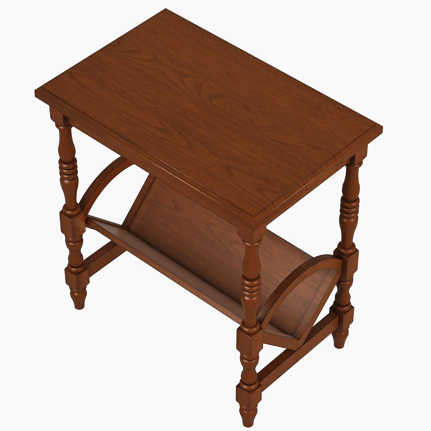 Classic Wooden Side Table with Magazine Rack, End Table with Rubberwood Legs and Birch Veneer Finish, Bedside Table with Storage Shelf for Living Room, Bedroom