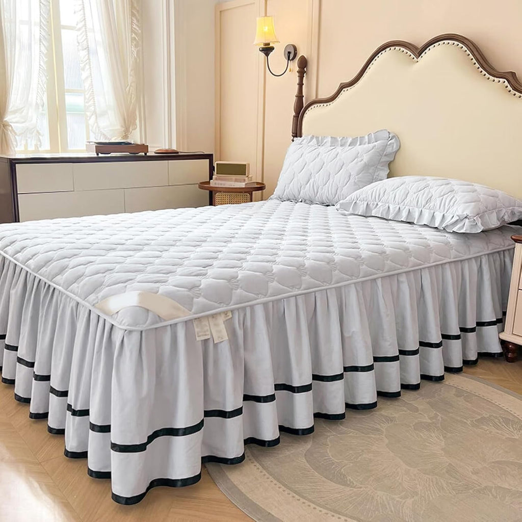 Bed Skirt Wrap Around Elastic with Ruffled Modern Comfort Breathable Bedskirt with 2 Pillowcases for Bedroom Decor Machine Washable