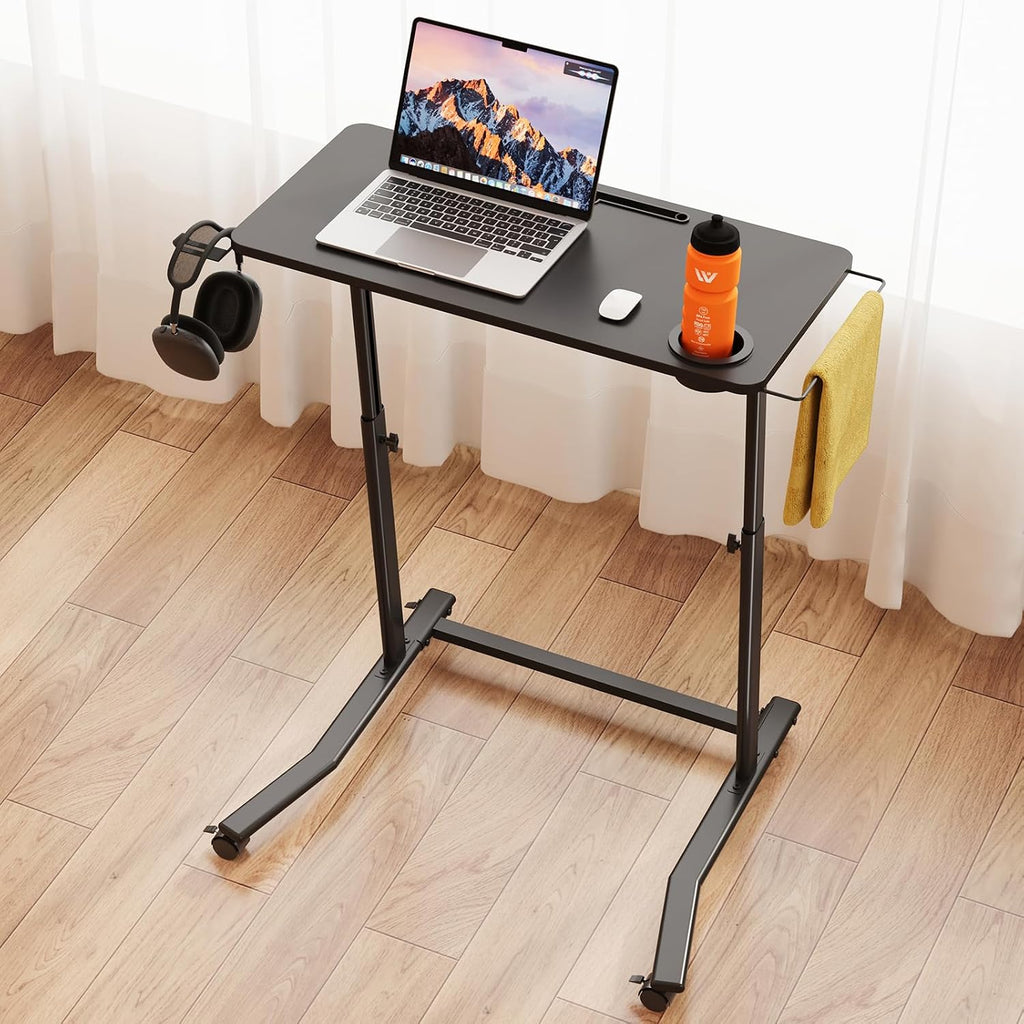 Treadmill Desk, 30"-47" Adjustable Height Mobile Small Standing Desk for Walking Pad, Trainer Stand on Wheels,Rolling Portable Standing Table for Bike/Running and Home Office Work (Black)