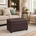 Upholstered Storage Ottoman with Hinged Lid, 23.6-Inch Faux Leather Tufted Cube Ottoman for the Living Room and Bedroom, Coffee Brown