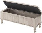 Storage Ottoman Bench 50.8" Rubberwood Linen Beige | Linen Seat, Storage Bench for Bedroom, Entryway Shoe Organizer for Bedroom, Living Room, Entryway, Closet, Beige