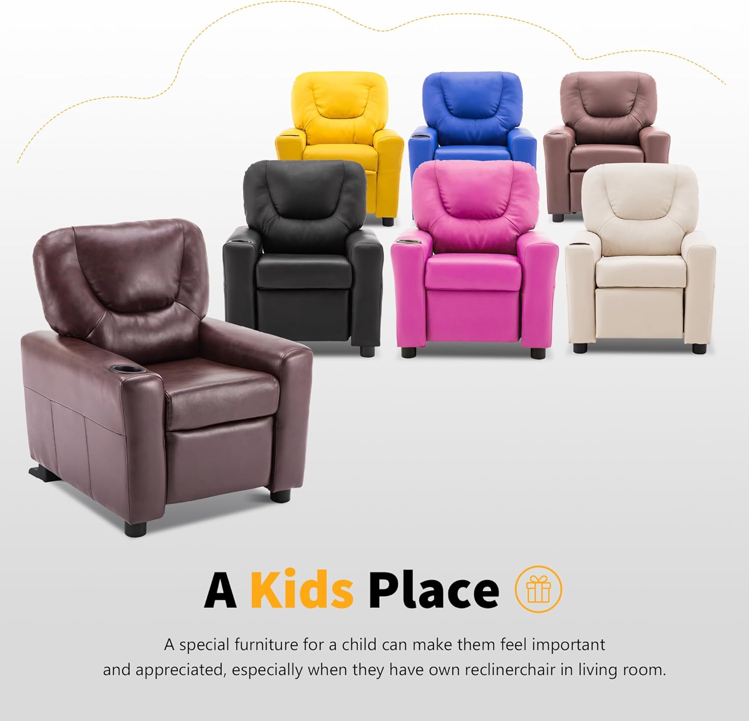 MCombo Kids Recliner Chair Armrest Sofa Couch with Cup Holder for Toddlers Boys Girls, Faux Leather 7240 (White)