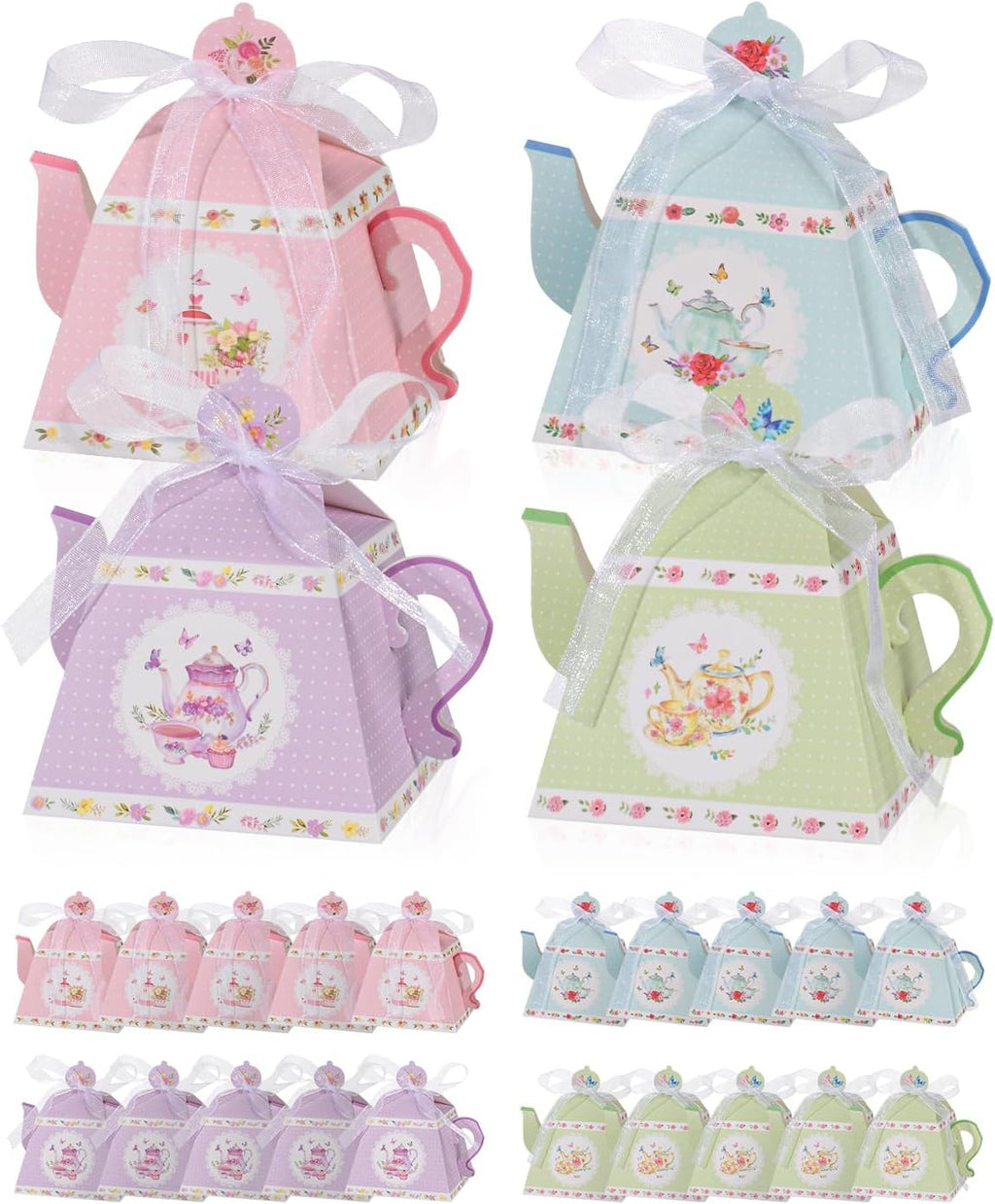 Liobelon 24 Pieces Floral Tea Party Favors Boxes Centerpiece Table Decoration Teapot Favor Boxes Tea Party Treat Gift Boxes Goodie Treat Bags Candy Boxes for Wedding Baby Shower Tea Party Decorations
