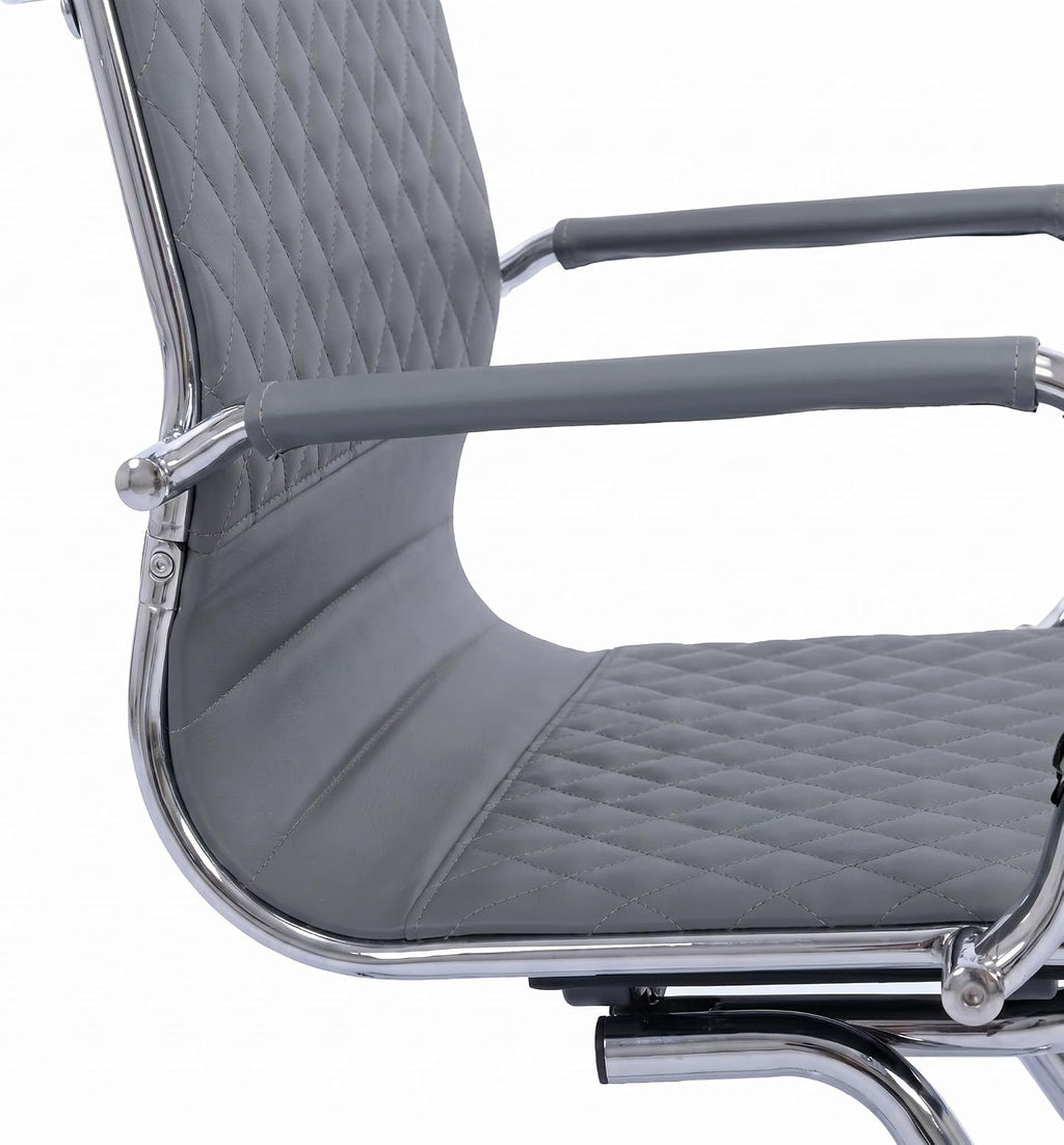 VESCASA Set of 2 Office Guest Chairs with Padded Arms, Stationary PU Leather Reception Chairs No Wheels, Sled Base Side Chair for Small Meeting Room or Home Office (Gray)