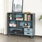 3 Tier Child Bookcase Open Shelves Cabinet Floor Standing Cube Storage Organizer with Drawers Dark Blue