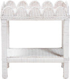 Bali & pari Sumana Natural Rattan Side Table - Handwoven Wicker 2-Tier Accent End Table with Scalloped Tray Top for Living Room, White