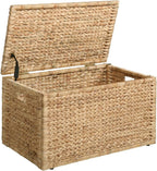 eHemco Water Hyacinth Wicker Storage Trunk with Metal Frame, Decorative Blanket Chest & Storage Box, Farmhouse Woven Storage for Bedroom, Living Room & Entryway, Natural, 30 x 17.5 x 17.5 Inch
