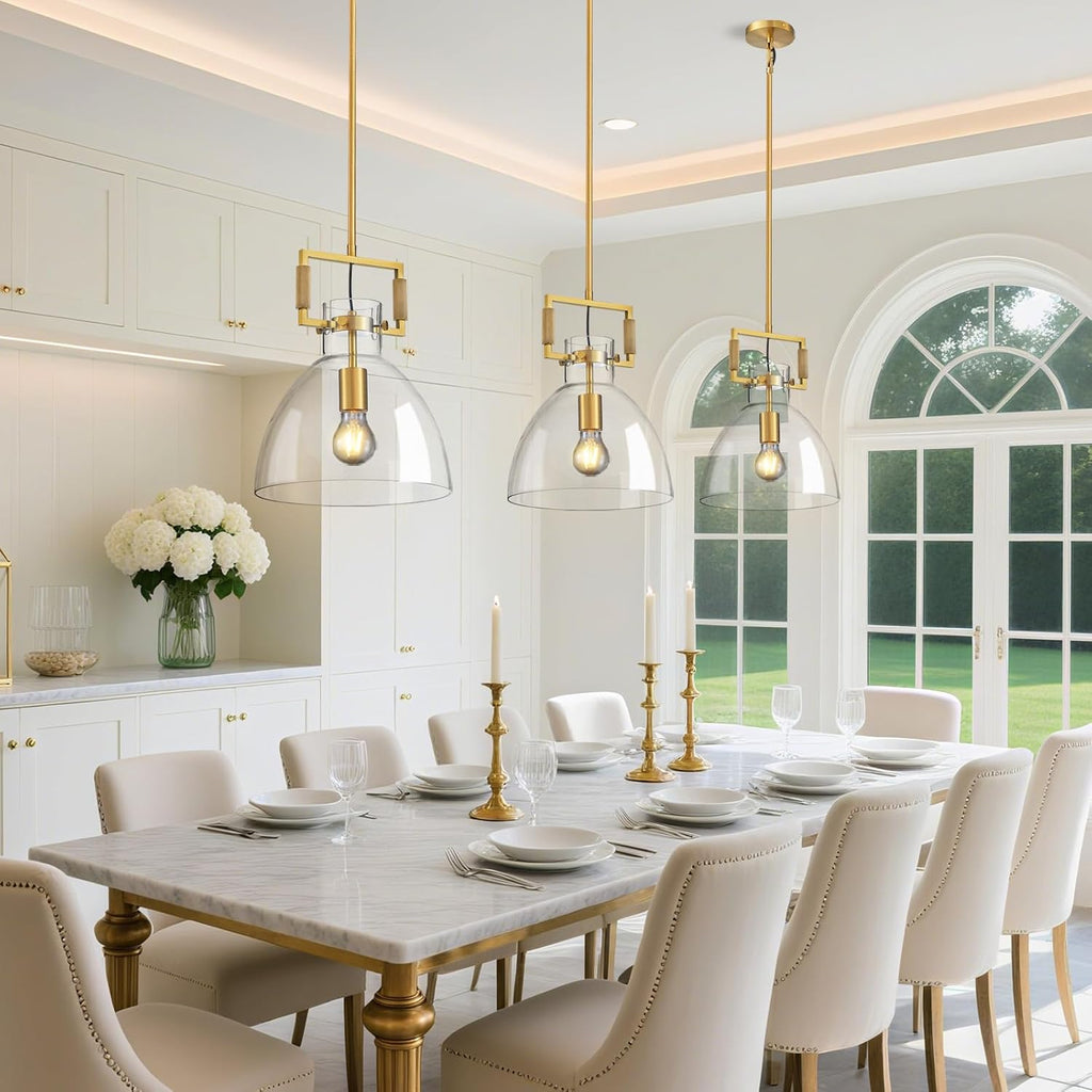 Modern Large Brass Kitchen Island Pendant Light, 10 '' W 1-Light Glass and Gold Island Pendant Lights,Dome Pendant Light, for Kitchen,Dining Room,Bathroom,Bar