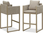 PURPLE LEAF Outdoor Bar Height Stools Set of 2 Aluminum Bar Chairs Modern Olefin Weaving Barstools with Backrest Pillow for Outdoor or Indoor Garden Balcony Lawn Champagne