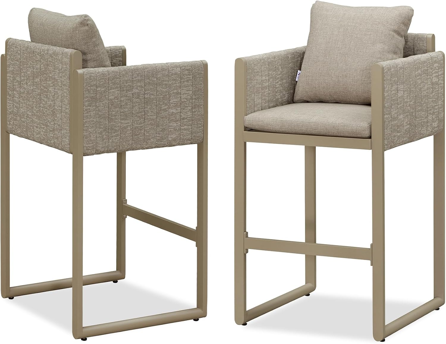 PURPLE LEAF Outdoor Bar Height Stools Set of 2 Aluminum Bar Chairs Modern Olefin Weaving Barstools with Backrest Pillow for Outdoor or Indoor Garden Balcony Lawn Champagne