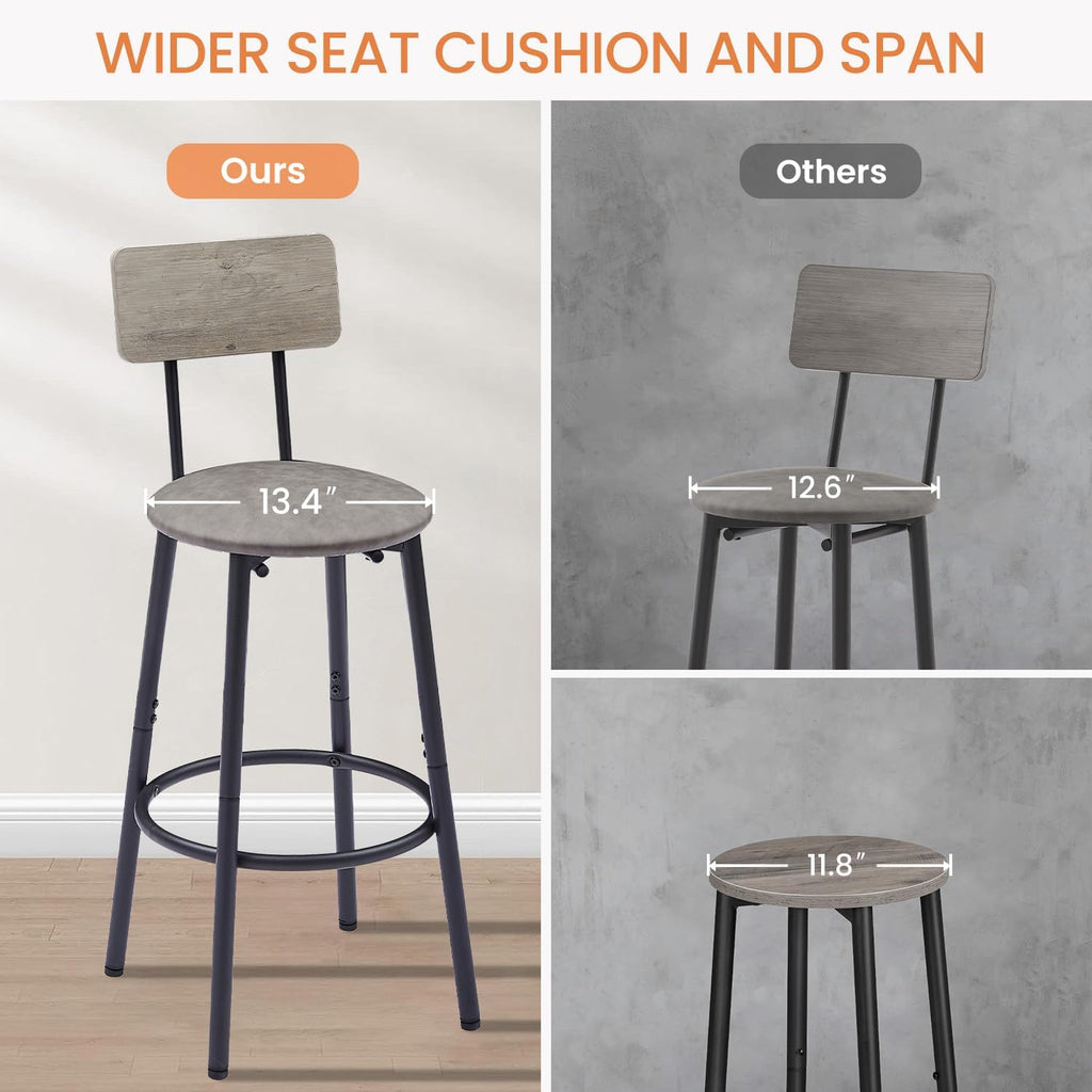 Bar Table for 2,3 Piece Industrial Bar Table and 2 Bar Stools with PU Leather Backrest,Counter Height Kitchen Dining Table with Chairs for Dining Room,Space Saving Breakfast Bar,Rustic Gray