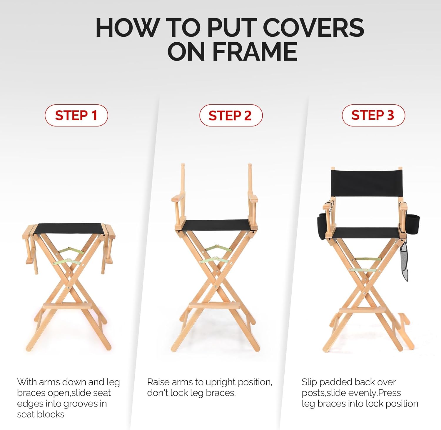 OmySalon 31" Extra Tall Directors Chair - Portable Folding Makeup Chair with Storage Bag & Footrest, Professional for Salon/Outdoor/Craft Shows, 250lbs Capacity (Black/Natural Frame)