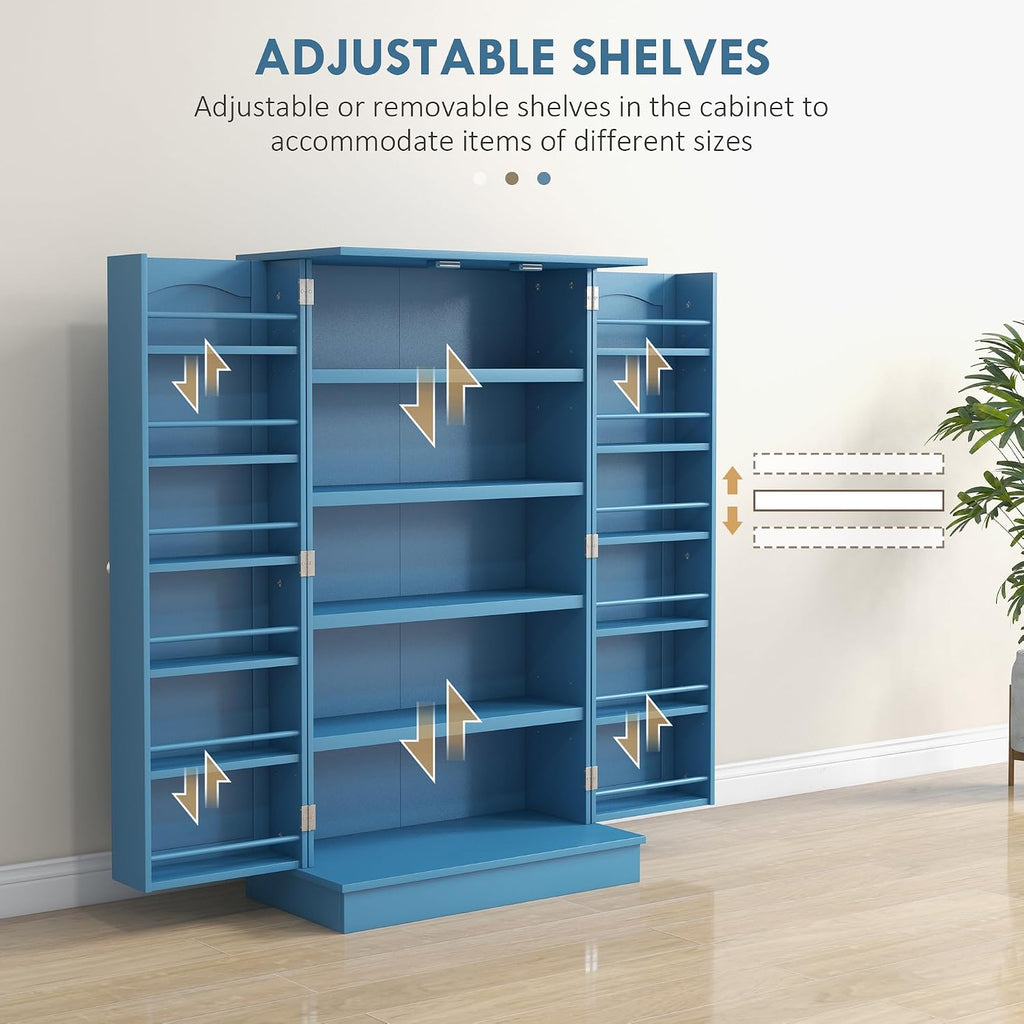 Storage Cabinet, 41" Kitchen Pantry with 12 Door Shelves and Adjustable Shelving, Double Doors, Blue