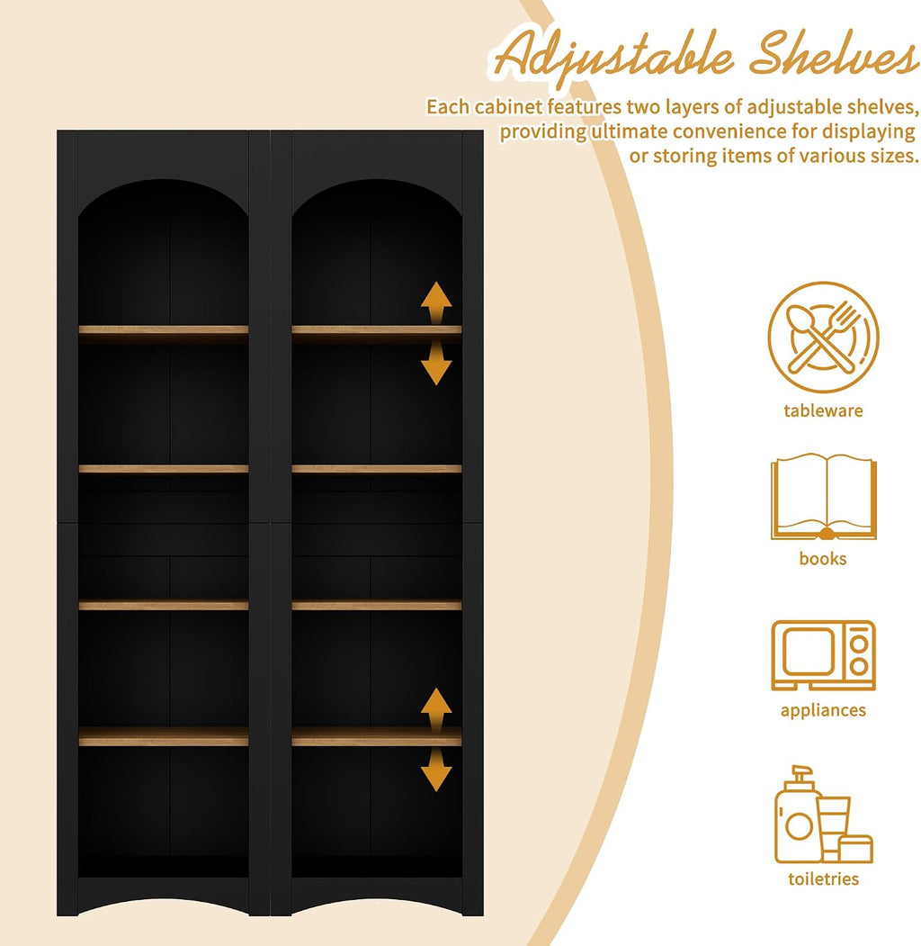 Freestanding Corner Kitchen Pantry with 4 Shelves, Traditional, Rectangular Storage Cabinet, for Living Room, Dining Room, Black
