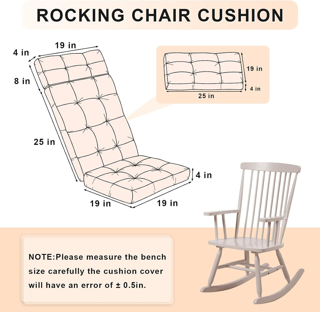Rocking Chair Cushions Indoor High Back Set - Sackcloth Fabric, High-Density Sponge, Durable Comfort Non-Slip Bottom Tufted Seat Pads with Ties, Sackcloth︱Red, 52x19x4 inch