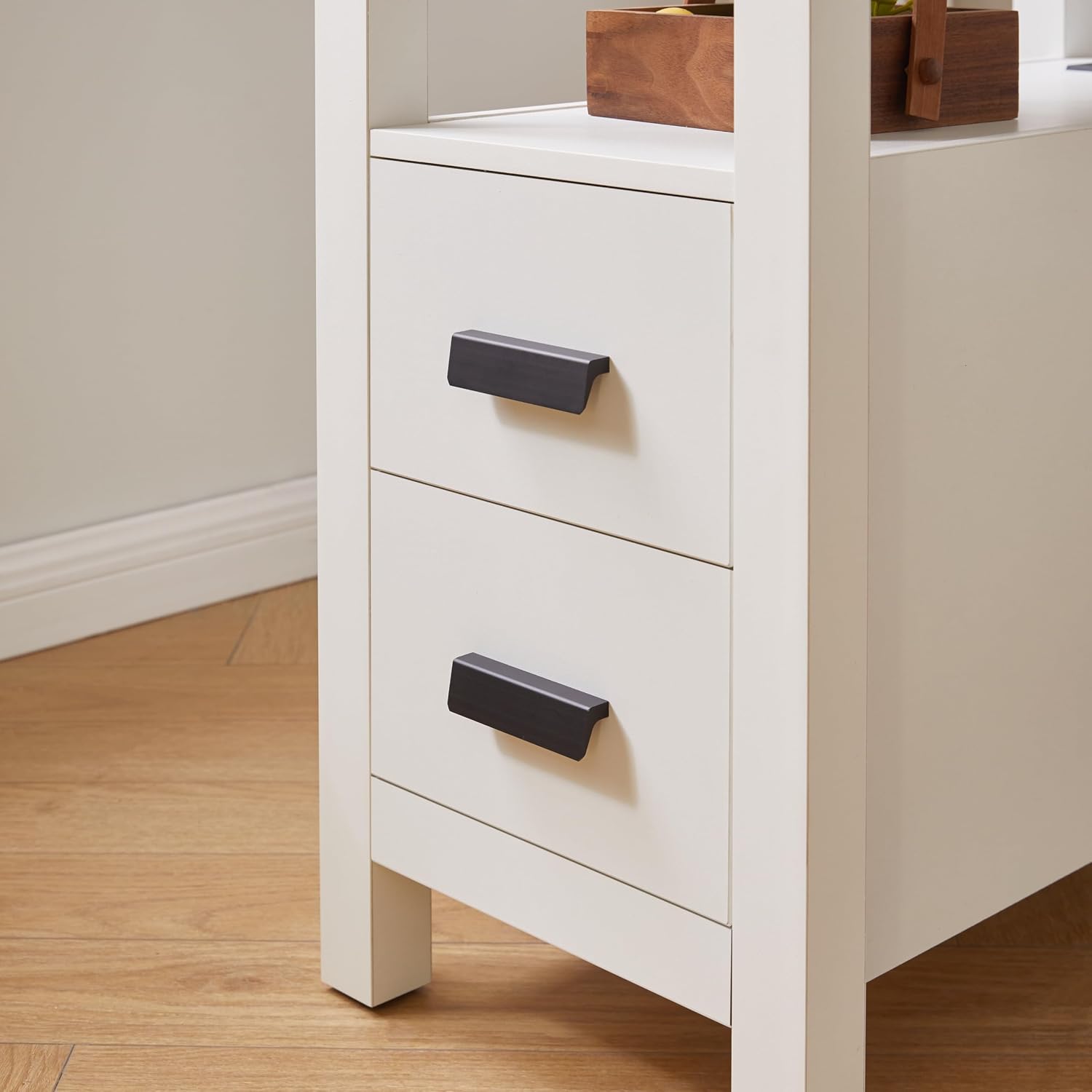 End Table with Charging Station,Narrow Nightstand with 2 Drawers,Sofa Side Table with USB Ports and Outlets,Wooden Bedside Cabinet, Slim Storage Accent Furniture for Bedroom Living Room (White)