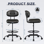 Misolant Drafting Chair Without Arms, Tall Office Chair with Footrest Ring for Standing Desk, Small Faux Leather Executive Office Chair with Adjustable Height for Bar Lab Counter Height Desk, Black