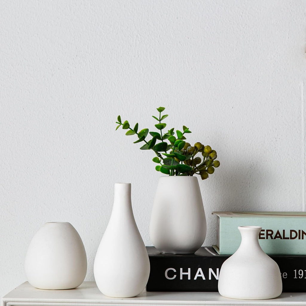 Tanvecle White Ceramic Bud Vase Set of 11, Small Vases for Pampas Grass, Flowers, Mini Vases for Modern Home Decor, Minimalist Decor, for Living Room, Dining Table & Shelves