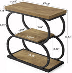 LITTLE TREE Narrow Side Table, 3-Tier Skinny Wooden End Table for Living Room, Slim Metal Nightstand for Small Space, Couch, Bedside, Home Office, Rustic Brown