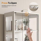 Lamtor Glass Display Cabinet with Doors - Curio Cabinet with Dynamic LED Lights for Collectibles, 67" Display Case with 4 Tier and Drawer for Figure, Toys, Books, White(Narrow)